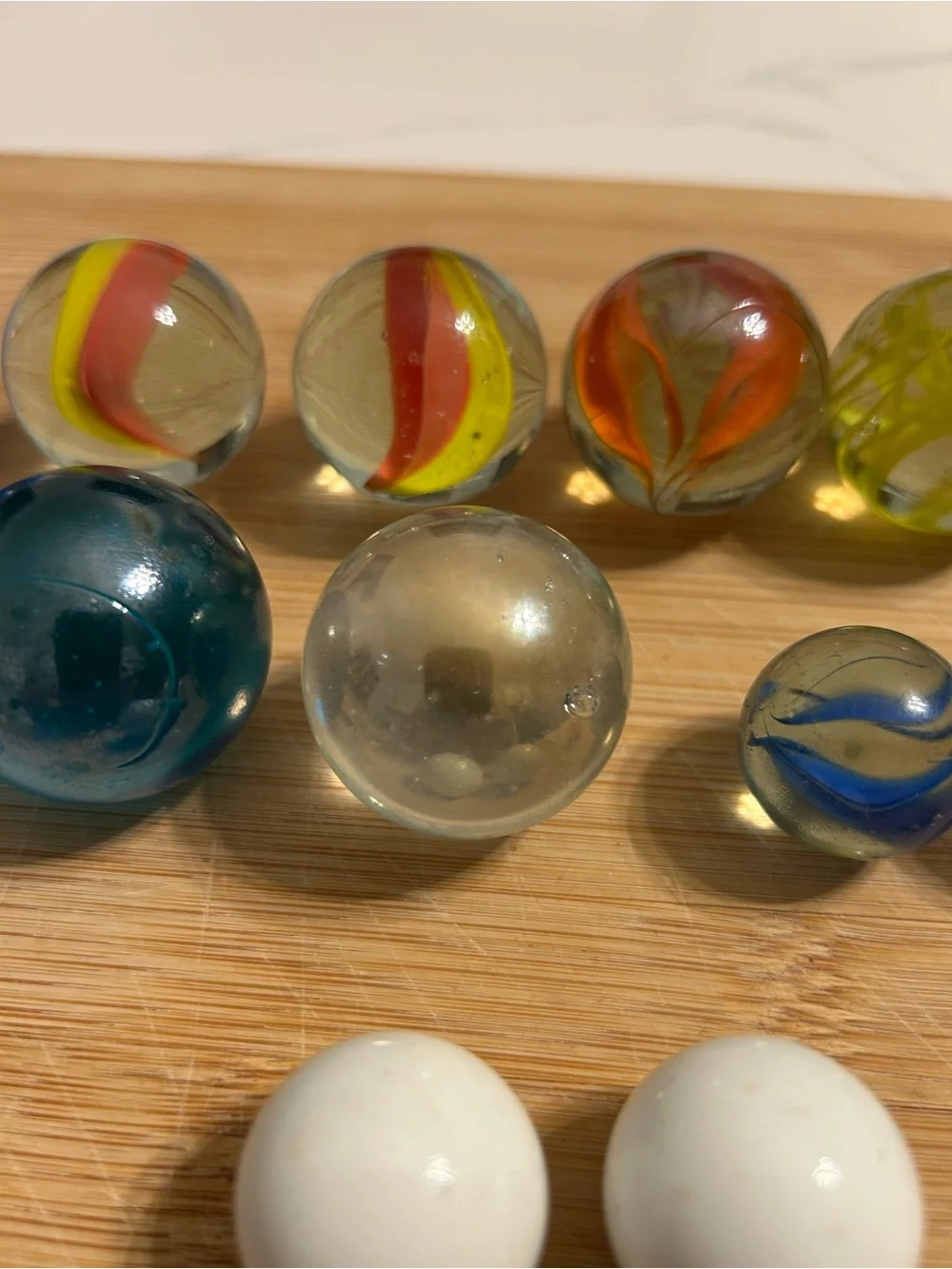 Assorted Glass Marbles Set - Blue, White, Clear, Orange, Yellow, Green